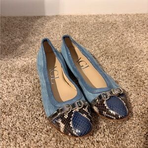 AGL Blue and Snake Print Flats